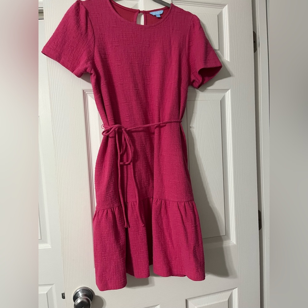 Draper James Fuchsia Textured Short Sleeve Dress